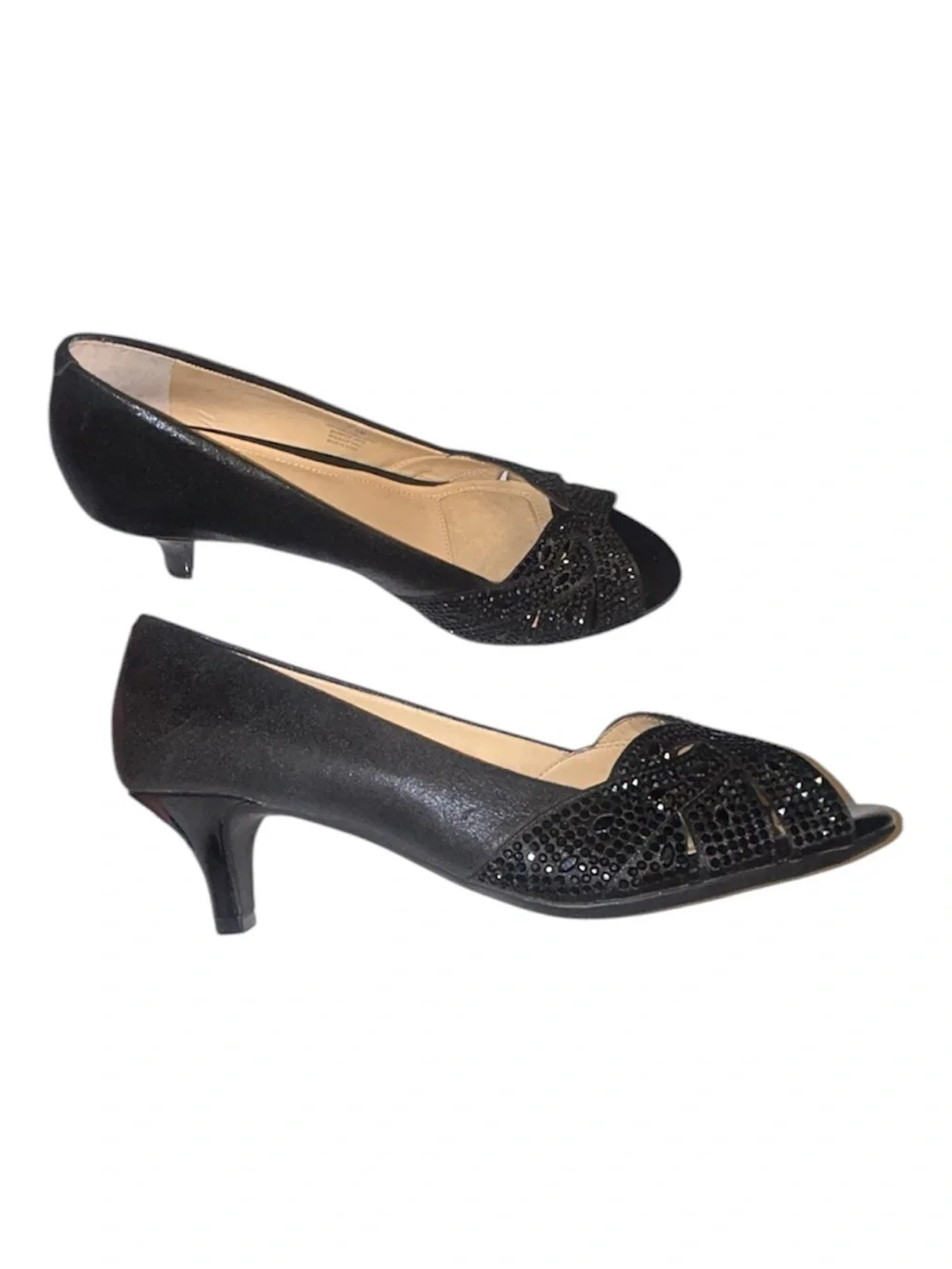 Alex Marie Black Open-Toe Embellished Heels 7.5